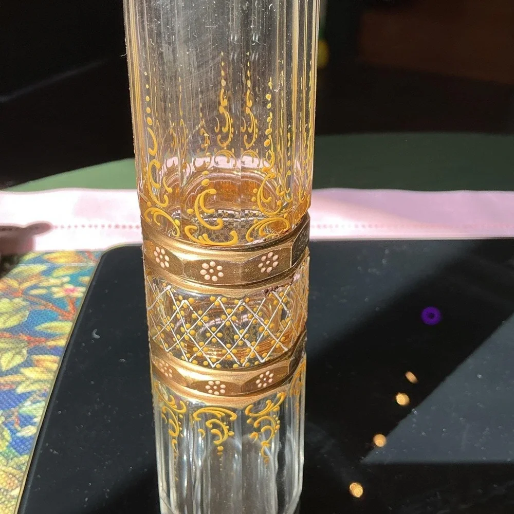Antique Bohemian Hand‎ Painted Gilded Glass Vase, 7.75